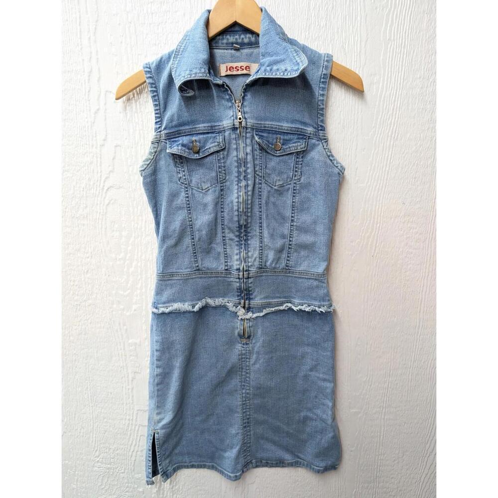 Vintage Y2K Jesse Denim Zip Front Dress Western Coastal Cowgirl Size Large